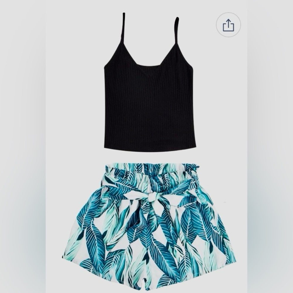 2 Piece Outfit, Cami w High Waisted Floral Shorts, Soft, Comfy Loungewear